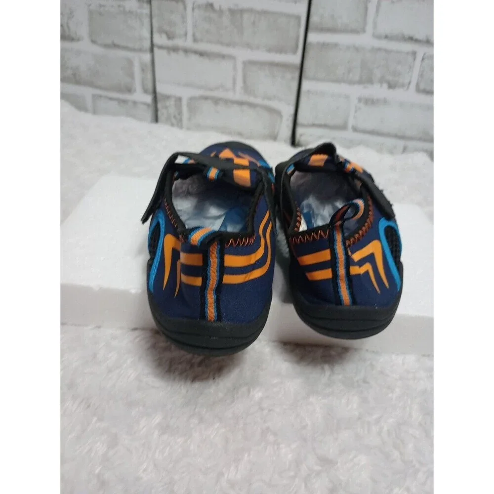 Boys Water Shoes DARK BLUE w/ ORANGE & TURQUOISE DESIGN River Beach Swim L 2-3